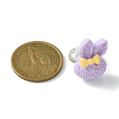 Кольцо на палец из смолы в виде кролика RJEW-JR00638-01-1