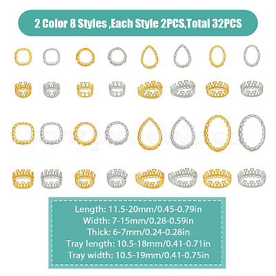 32 шт. 16 стиля оправы для кабошонов из латуни KK-FH0006-71-1