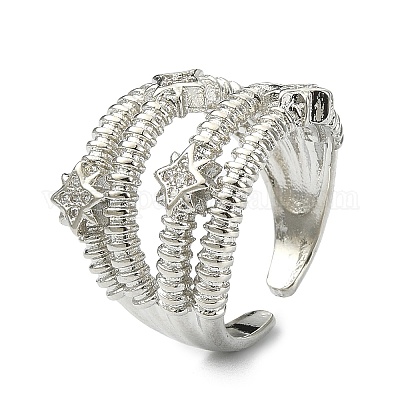 Кольцо-манжета со звездой из прозрачного кубического циркония RJEW-F144-01P-1