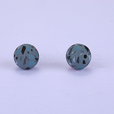 Круглые силиконовые бусины с принтом SI-JX0056A-100-1