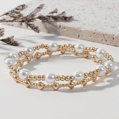 2шт 2 стиля круглые латунные бусины эластичные браслеты для женщин IB6055-1