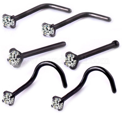 6 шт. 6 стильные прозрачные шпильки для носа из кубического циркония AJEW-PW0005-21EB-1