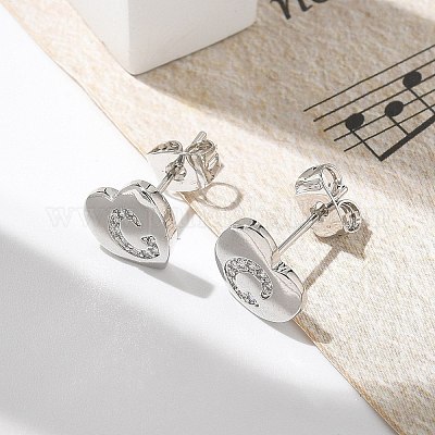 Серьги-гвоздики из латуни с микропаве из прозрачного кубического циркония EJEW-K299-01P-C-1