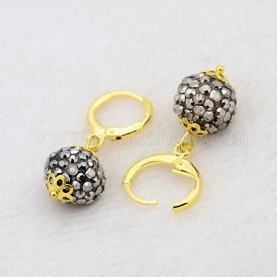 Оборванных серьги круглые горный хрусталь мяч смолы EJEW-J080-29G-1