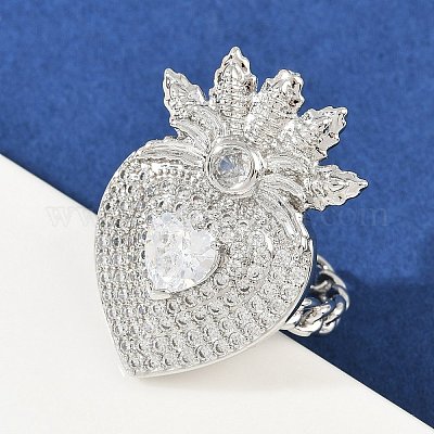 Латунные кольца из манжеты с прозрачным цирконием RJEW-P155-04A-P-1