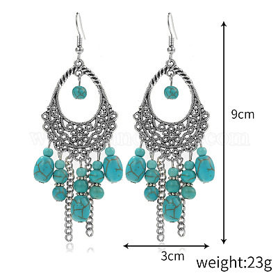 Серьги-подвески из сплава синтетической бирюзы в богемном стиле FS-WG7654C-12-1