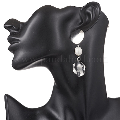 Плоские круглые серьги-гвоздики с натуральным культивированным пресноводным жемчугом EJEW-JE06754-1