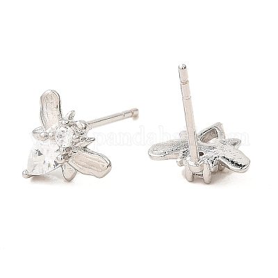 Серьги-гвоздики из латуни с микропаве в виде пчел с цирконием EJEW-L270-27P-1