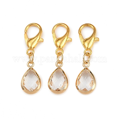 Стекло с латунными гранеными подвесными украшениями в виде слезы HJEW-JM04030-1