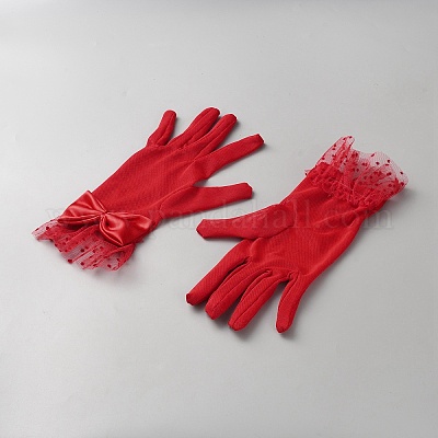 Перчатки из полиэстеровой марли с бантом&nbsp;AJEW-WH20048-66-1