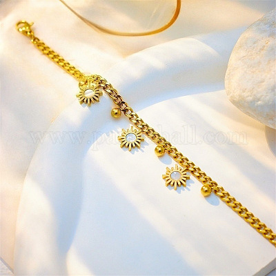 Браслеты с подвесками из латуни в виде подсолнуха и круглой бусины FS-WG2E45F-01-1