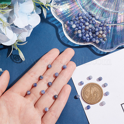 5 нити круглых бусин из натуральной голубой яшмы с точками G-NB0004-58-1