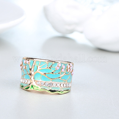 Кольца для пальцев из сплава с рисунком дерева и эмалью из стразов FS-WG83F61-03-1