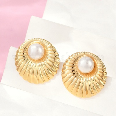 Серьги-гвоздики из нержавеющей стали 304 из АБС-пластика с жемчугом для женщин EJEW-U046-09G-1