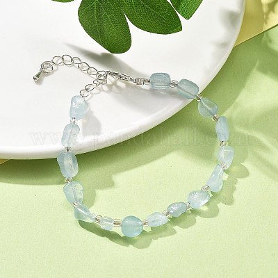 Браслеты из натуральных аквамариновых бусин для женщин BJEW-H623-02S-09-1