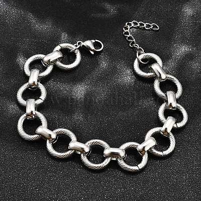 Браслеты из плоской круглой цепочки из нержавеющей стали 304 для женщин BJEW-R021-08P-1