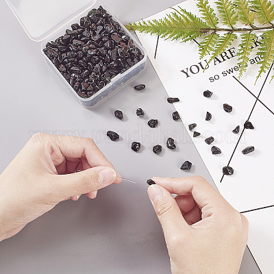 Природные обсидиана чип шарик нити G-CJ0001-08-1