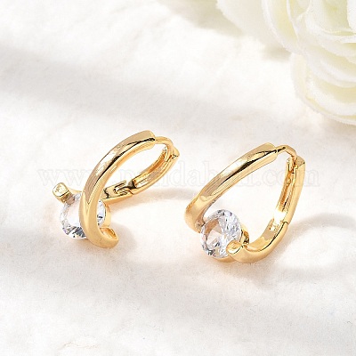 Круглые серьги-кольца из латуни с микропаве из прозрачных кубических цирконий EJEW-P331-09G-1