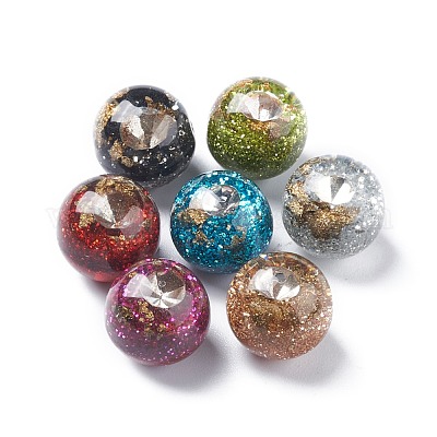Resin Beads, Large Hole Beads, with Glitter Powder, Round, Mixed