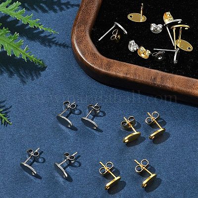 16 шт. 2 цвета 201 нержавеющая сталь фурнитура для сережек-гвоздиков с отверстием EJEW-FS0001-19-1