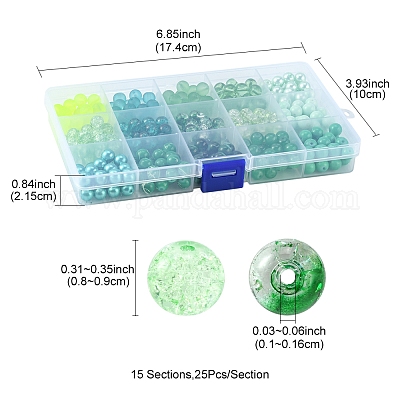 375шт 15 стиля стеклянные бусины GLAA-FS0001-39-1