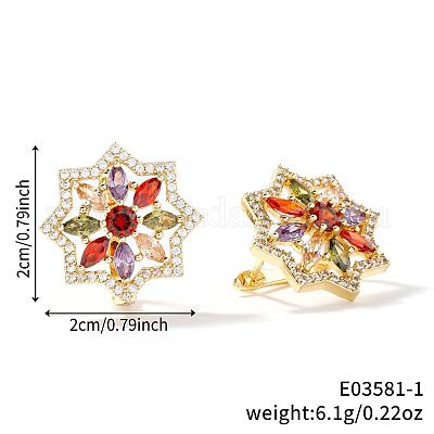 Элегантные латунные серьги-кольца с цветочным узором из кубического циркония YU9801-2-1