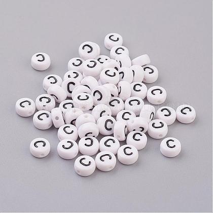 Flat Round with Letter C Acrylic Beads, with Ho...
