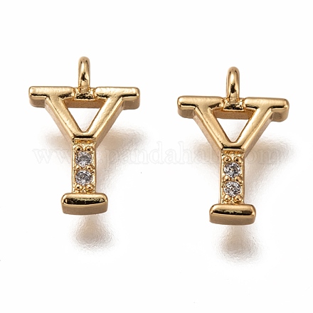 Brass Micro Pave Clear Cubic Zirconia Charms ZIRC-B002-39G-Y-1