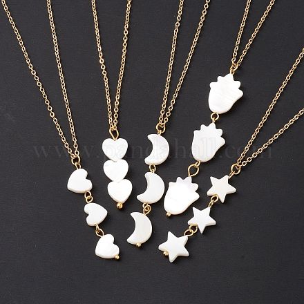 Natural Shell Pendant Necklace with 304 Stainless Steel Chains for Women NJEW-C016-06G-1