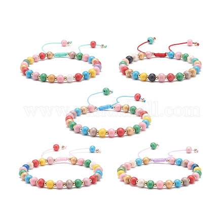 Bracelet en perles rondes tressées en bois naturel BJEW-JB08567-1