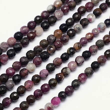 Faceted Round Natural Tourmaline Bead Strands G-I162-03-5mm-1