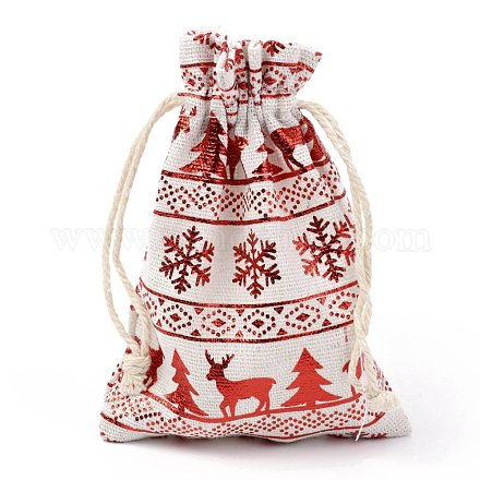 クリスマステーマの綿生地布バッグ  巾着袋  クリスマスパーティースナックギフトオーナメント用  クリスマステーマの模様  14x10cm X-ABAG-H104-B12-1