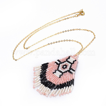 Handmade Japanese Seed Beads Tassels Pendant Necklaces NJEW-JN02441-02-1