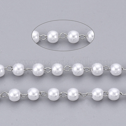Catene in perline fatte a mano in plastica imitazione perla CHS-T003-01P-1