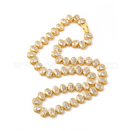 Clear Cubic Zirconia Oval Link Chain Necklace NJEW-E074-02G-1