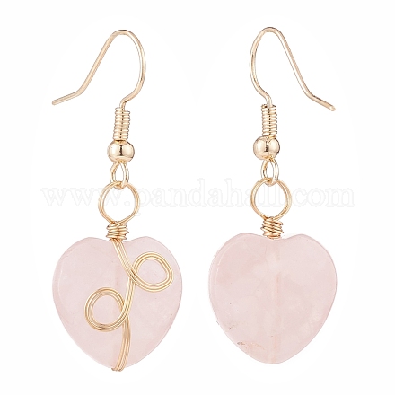 Natural Rose Quartz Heart Dangle Earrings EJEW-JE04914-1