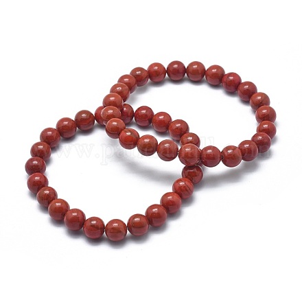 Bracelets extensibles en perles de jaspe rouge naturel BJEW-K212-C-012-1
