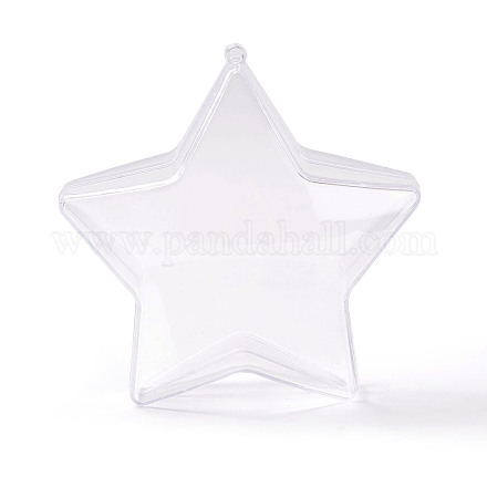 開閉可能な透明なプラスチックペンダント  充填可能なプラスチック安物の宝石クリスマス飾り  スター  透明  104x99x50mm  穴：3.5mm  内径：80x97mm。 FIND-H029-01A-1