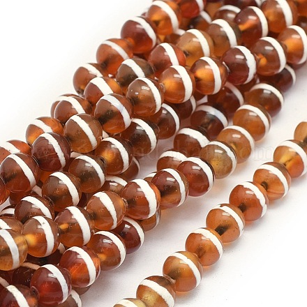 Brins de perles dzi motif rayé de style tibétain TDZI-O003-40A-1