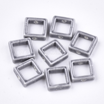 手作り磁器ビーズフレーム  光沢釉の磁器  正方形  グレー  15.5~16x15.5x5.5mm  穴：2mm X-PORC-S499-20P-1