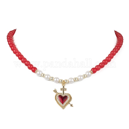 Ожерелье из латуни с кубическим цирконием в форме сердца NJEW-JN04599-02-1