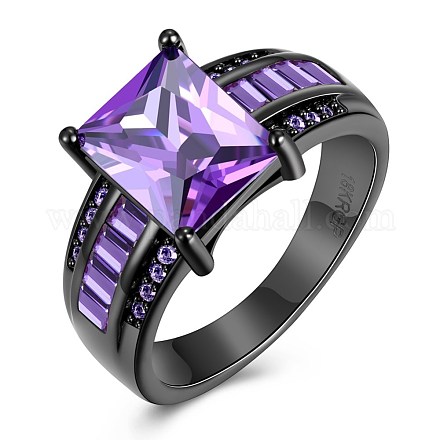 真鍮製キュービックジルコニア指輪  青紫色  ガンメタ色  usサイズ9（18.9mm） RJEW-BB30152-A-9-1