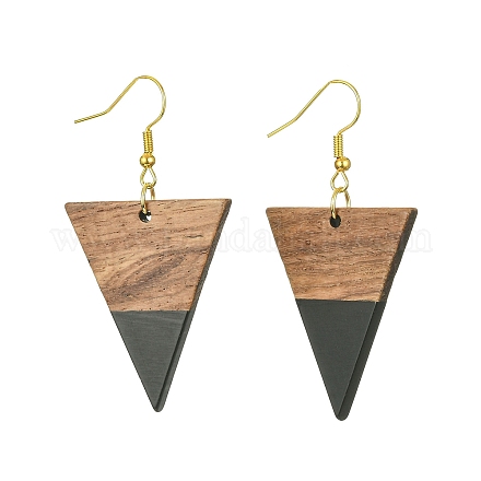 Boucles d'oreilles pendantes triangle en résine et bois de noyer EJEW-JE05505-05-1