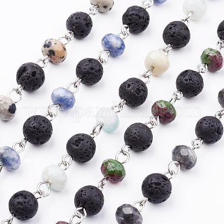 Handmade Round Natural Gemstone Beads Chains for Necklaces Bracelets Making AJEW-JB00344-1