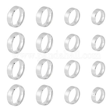 Unicraftale 16 Stück 4 Größe 201 Edelstahl-Ringe mit glattem Band für Männer und Frauen RJEW-UN0002-45-1