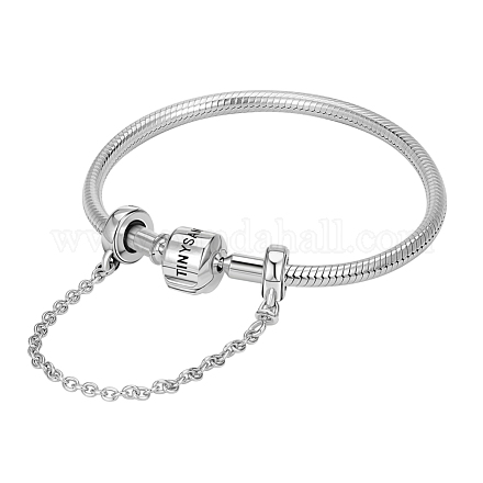 TINYSAND Sterling Silver Common European Bracelet with Safety Chains TS-BS004-S-18-1