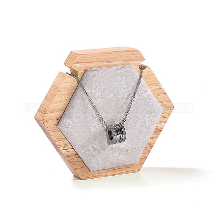 Hexagon Wood Covered with Velvet One Necklace Display Stands PAAG-PW0008-005B-03-1