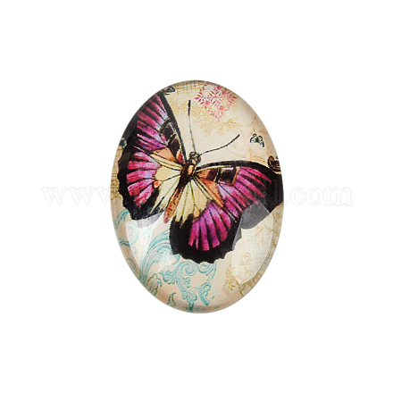 Cabochon ovale in vetro con disegno farfalla GGLA-N003-22x30-C11-1