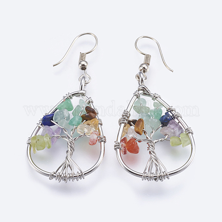 Natural Mixed Stone Dangle Earrings EJEW-F147-H03-1