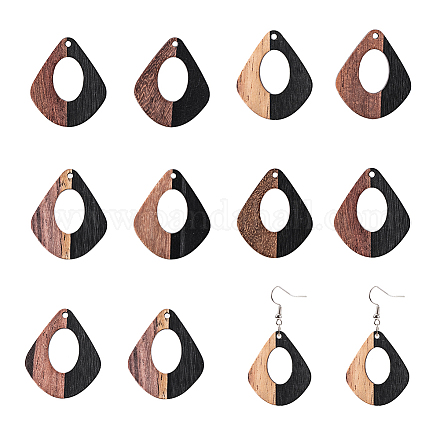 OLYCRAFT 10pcs Resin Wooden Earring Pendants Diamond Vintage Resin Wood Statement Jewelry Findings for Necklace and Earring Making - Black RESI-OL0001-08A-1